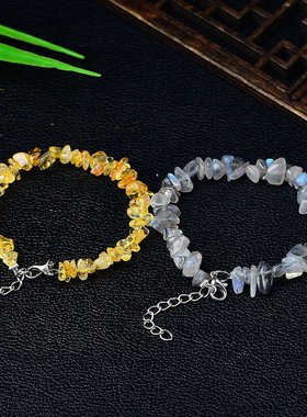 新品天然白紫黄粉水晶单圈手链带A孔碎石手串毛衣链配饰男女款饰