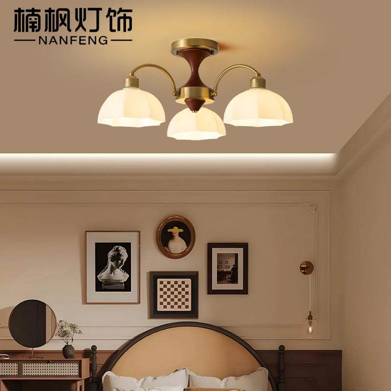 美式复古吊灯木艺客厅灯实木轻奢餐厅卧室LED灯中古玻璃灯具,淘宝优惠券,粉丝福利购,淘宝优惠卷