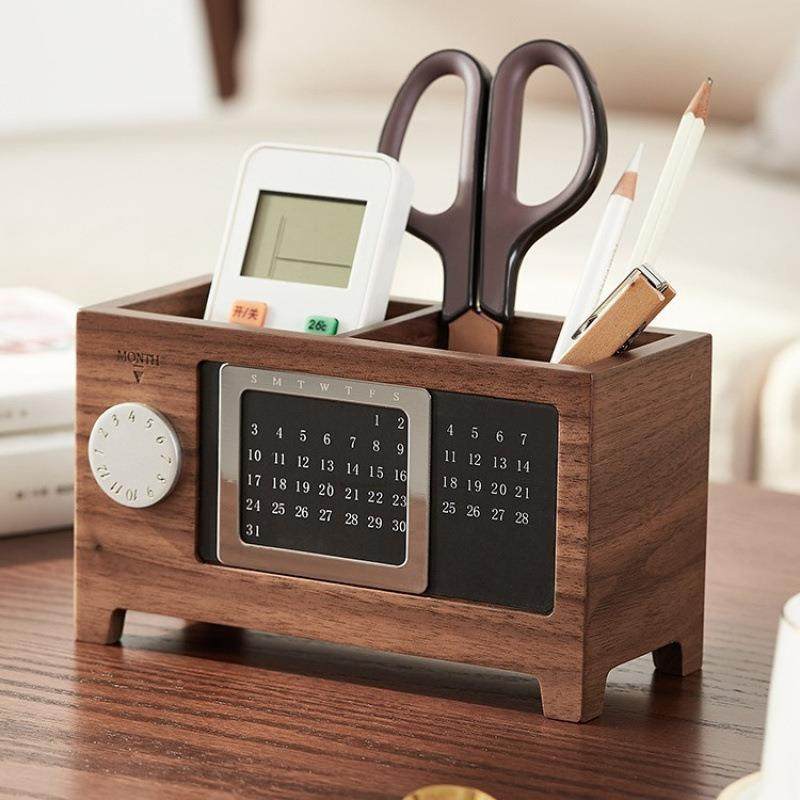 材质优良色泽温润黑胡桃木笔筒万年历木质收纳盒桌面办公室用品摆,淘宝优惠券,粉丝福利购,淘宝优惠卷