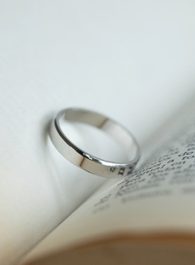 极速4MM光面素戒免费刻字纯银y男士戒指女士情侣对戒 光圈单身小