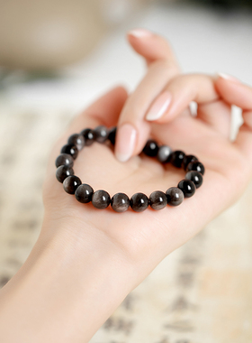 极速天然黑曜石银曜石手链女转运珠佛珠手K串男复古珠子串珠本命