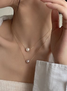 极速网红新品路路通经典天然淡水珍珠美I国14K包金珍珠项链锁骨链