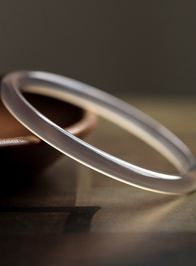 极速网红新品天然冰种烟灰玉髓y圆条手镯冰灰玛瑙镯子女士玉镯古