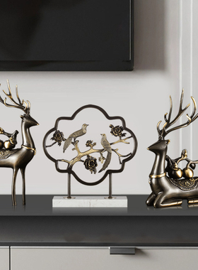 极速全铜福鹿一对高端家居招财客厅玄关大M气装饰搬家礼物乔迁新