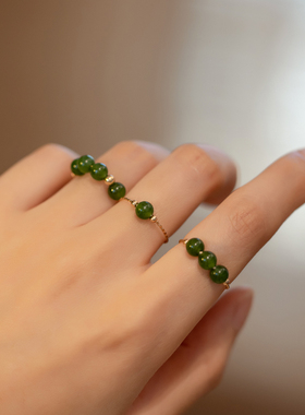 极速和田玉碧玉轻奢名媛风14K包金叠戴气M质小众个性戒指复古风学