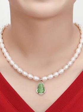 强光近圆淡水珍珠项链女高档礼物