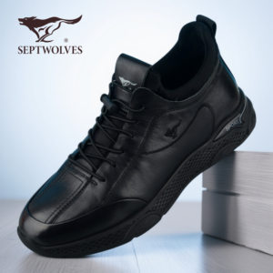 七匹狼男鞋冬季真皮加绒保暖高帮休闲鞋百搭舒适纯牛皮爸爸棉皮鞋