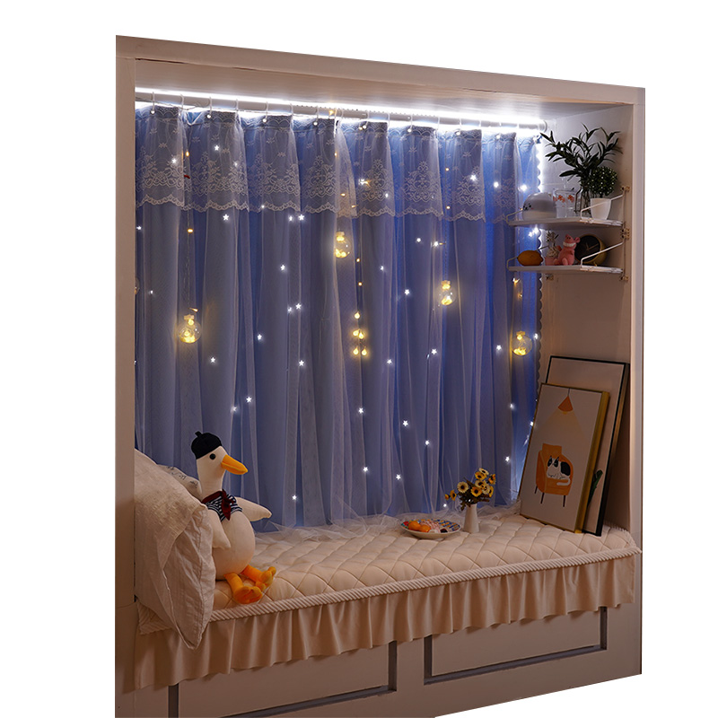 窗帘免打孔安装 遮光布窗帘杆一整套遮阳遮挡帘S简易魔术贴自粘式 - 图0