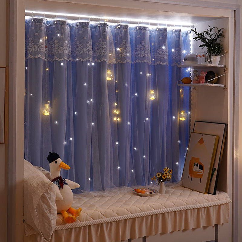 窗帘免打孔安装 遮光布窗帘杆一整套遮阳遮挡帘S简易魔术贴自粘式 - 图1