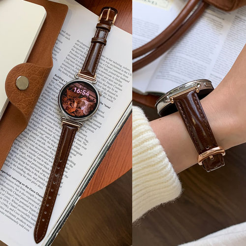 适用OPPO X2mini手表4pro表带女生3新款watch5油腊小牛皮Sport细款vivo手表watch GT 1真皮iQOO watch3透气 - 图3