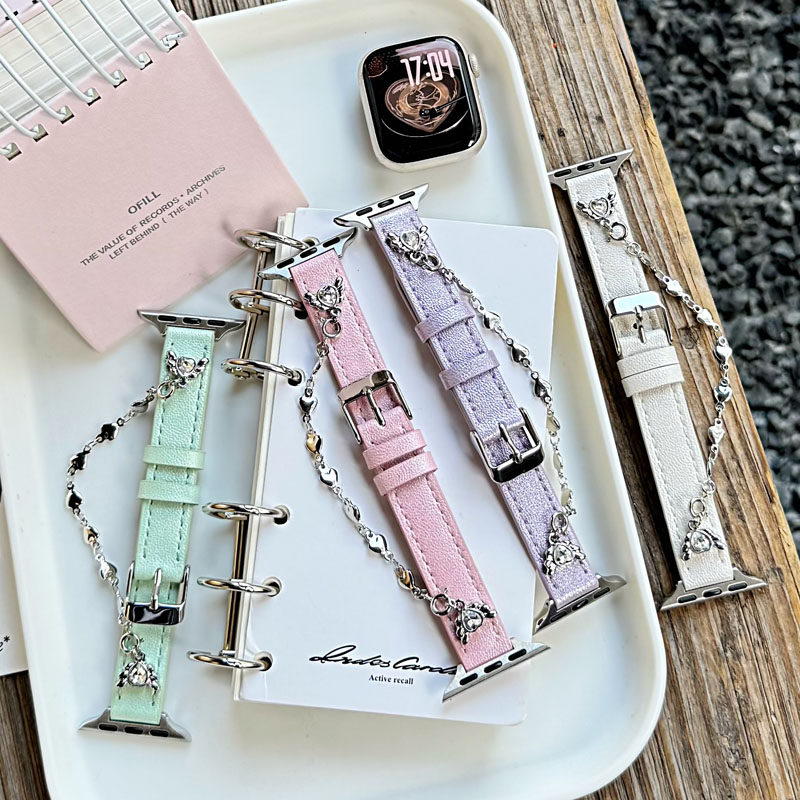 适用华为GT6/GT5手表GT4表带gt3爱心链镭射皮质表带watch4/3/3pro高级感荣耀Magic运动腕带手环109替换带Fit4-图3