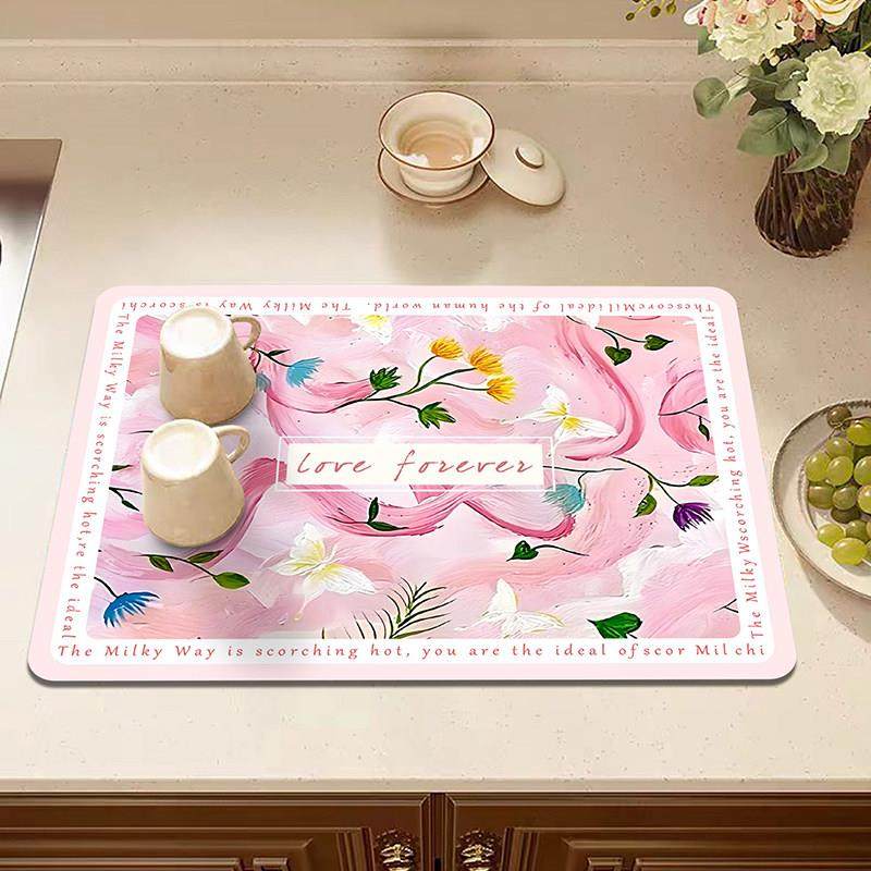 厨房台面沥水垫硅藻泥桌面吸水垫卫生间植物花卉清新花蝶牙膏杯垫,淘宝优惠券,粉丝福利购,淘宝优惠卷