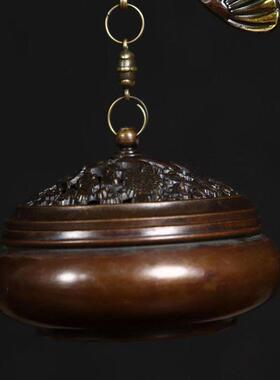 古董文玩纯铜紫铜鎏金松鹤延年吊炉熏香炉客厅家用迎客松挂炉摆件