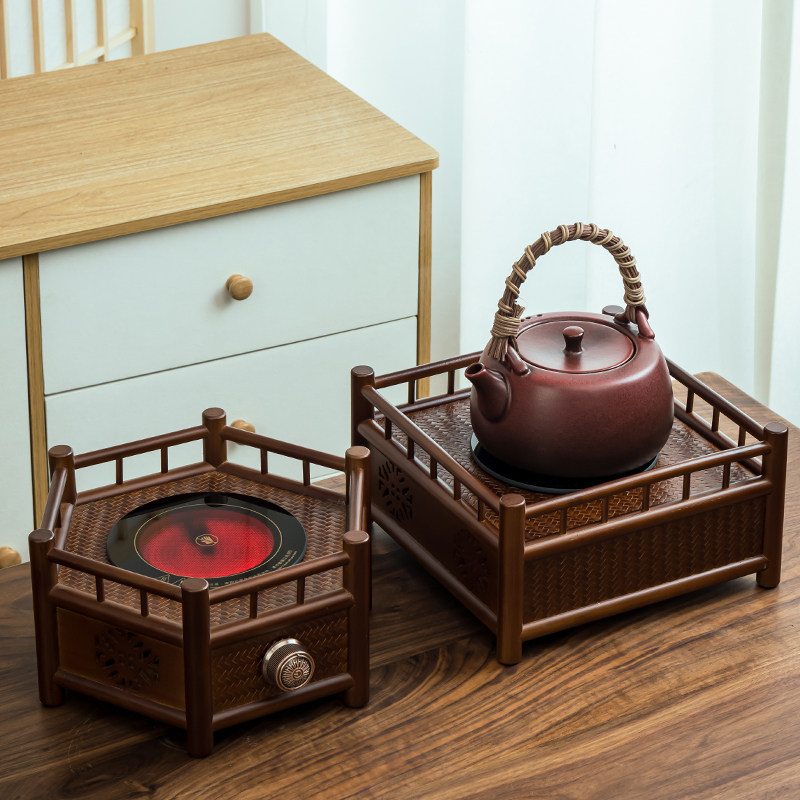 沅鱼家用竹编电陶炉煮茶室内茶炉温茶套装居家型简约新中式煮茶器,淘宝优惠券,粉丝福利购,淘宝优惠卷