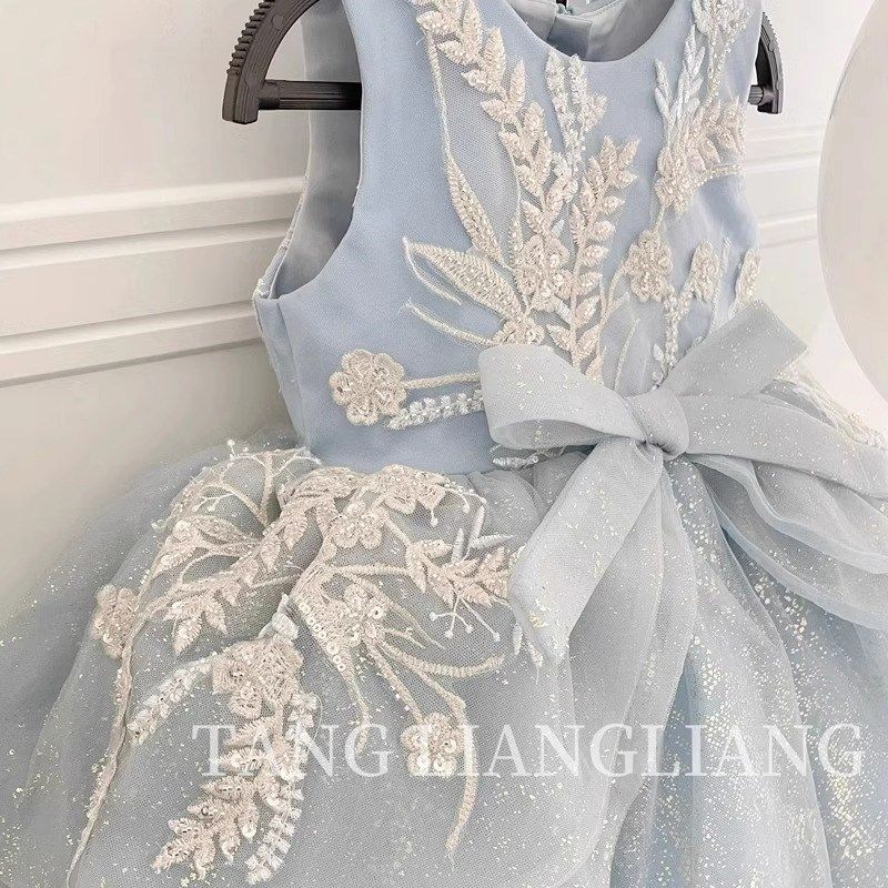 高端儿童公主裙蓝色洋气主持生日女童2025新款走秀W钢琴演出礼服,淘宝优惠券,粉丝福利购,淘宝优惠卷