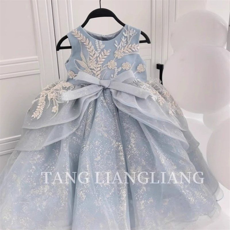 高端儿童公主裙蓝色洋气主持生日女童2025新款走秀W钢琴演出礼服,淘宝优惠券,粉丝福利购,淘宝优惠卷