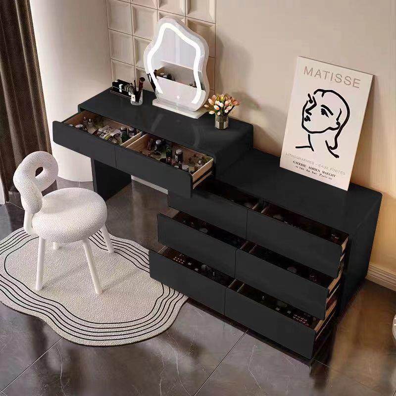 奶油风梳妆台黑色化妆台斗柜一体梳妆台化妆镜卧室梳妆台梳妆凳子,淘宝优惠券,粉丝福利购,淘宝优惠卷