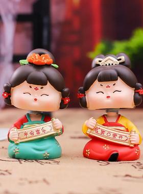 可爱创意唐小环喜乐摇头摆件国潮风萌趣桌面装饰品树脂工艺品