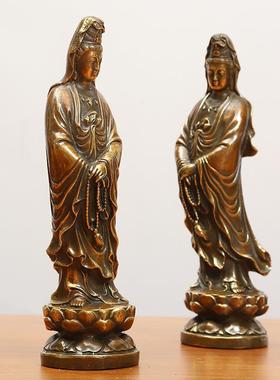 黄铜观音家居摆件观世音菩萨佛堂供奉佛像莲花观音铜摆件