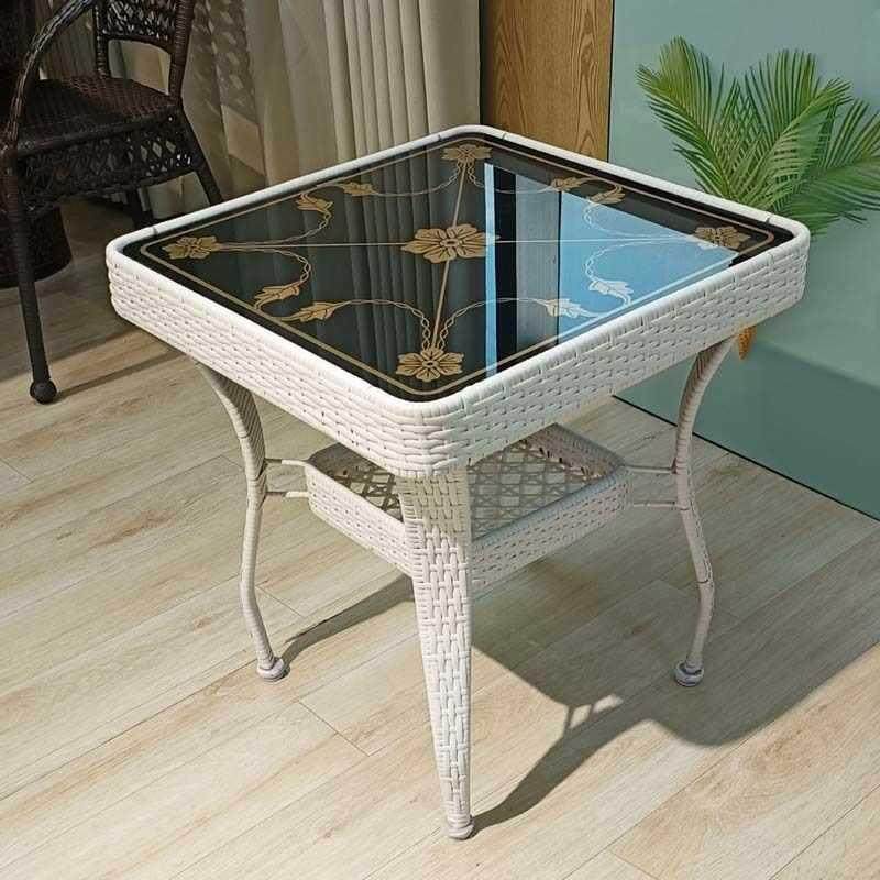 简约阳台小茶几户外钢化玻璃圆形桌子床头储物桌藤编家用客厅茶桌,淘宝优惠券,粉丝福利购,淘宝优惠卷