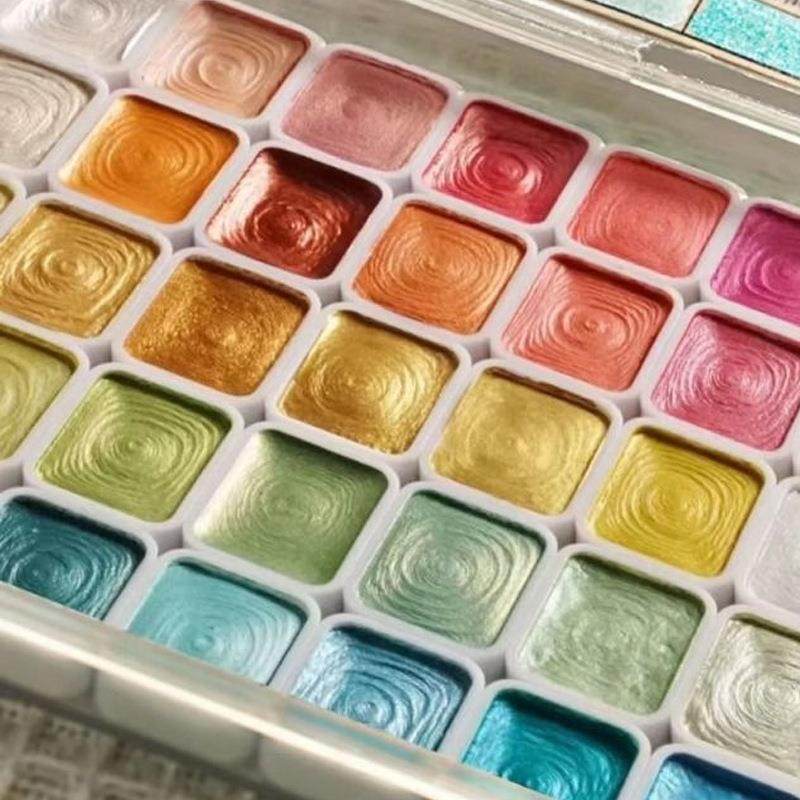 珠光固体水彩颜料美术生专用国画水彩绘画60色+6支脸刷画笔套装,淘宝优惠券,粉丝福利购,淘宝优惠卷