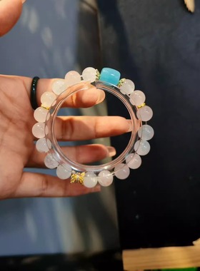 天然粉水晶白幽灵海蓝宝手链手串少女心小众礼物ins风网红同款