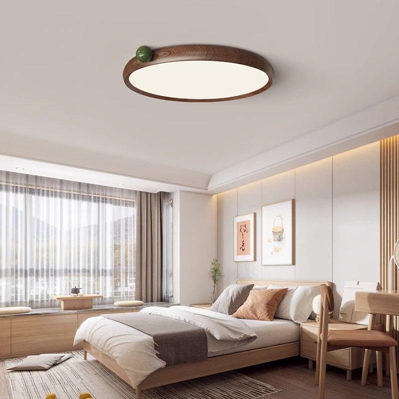 中古风复古卧室灯吸顶灯小奶豆果果灯诧寂风书房灯胡桃木纹主卧灯 - 图0