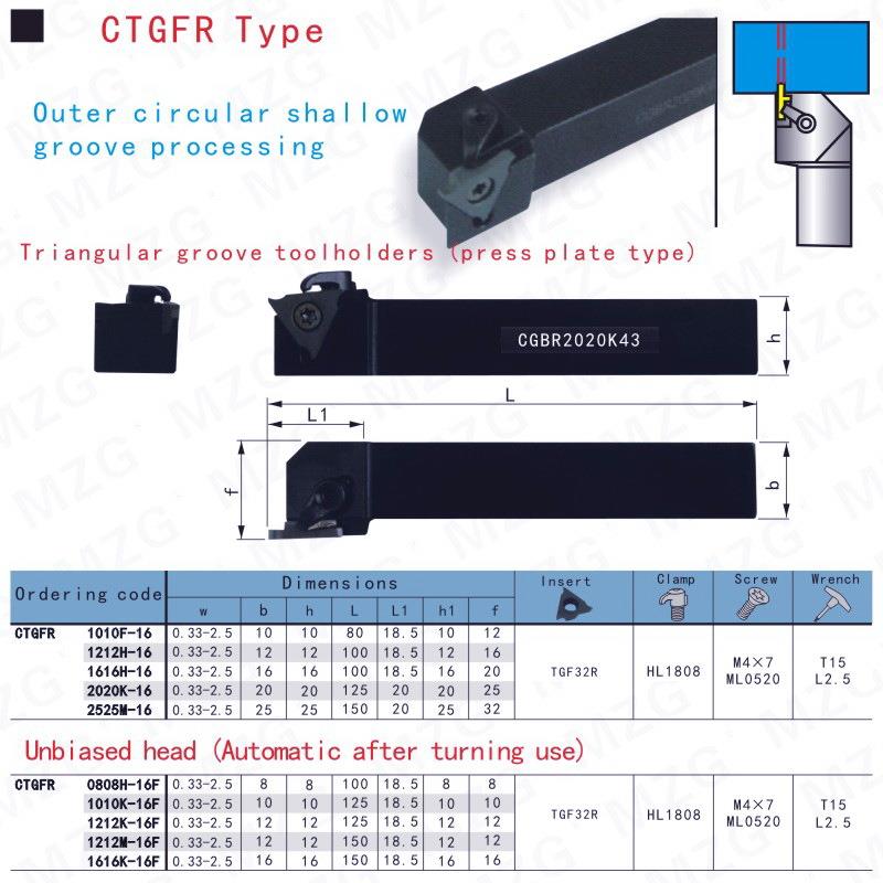 MZG数控外圆切槽刀杆CTGFR CTGFL CTGFSR CTGFSL 1616H16 2020K16 - 图1