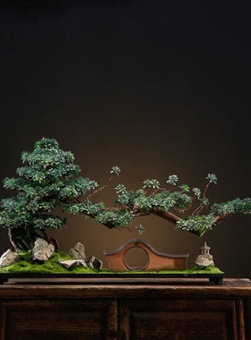 仿真迎客松摆件绿植盆景桌面中式客厅入户玄关办公室酒店假树装饰