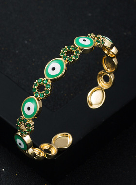 极速欧美时尚g新款铜镀金滴油恶魔之眼睛开口手镯潮流气质手镯配