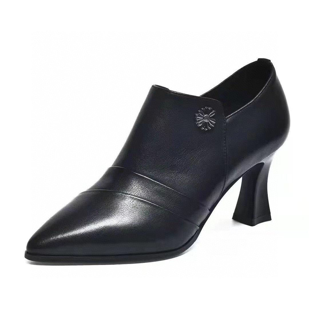 高跟鞋女2025秋季新款黑色牛皮尖头细高跟深口单鞋女职业四季皮鞋,淘宝优惠券,粉丝福利购,淘宝优惠卷