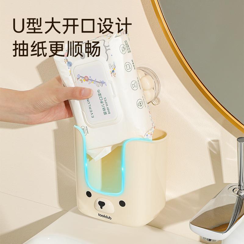 吸盘湿巾收纳盒壁挂式厨房湿纸巾置物架卫生间湿厕纸洗脸巾抽纸盒 - 图0