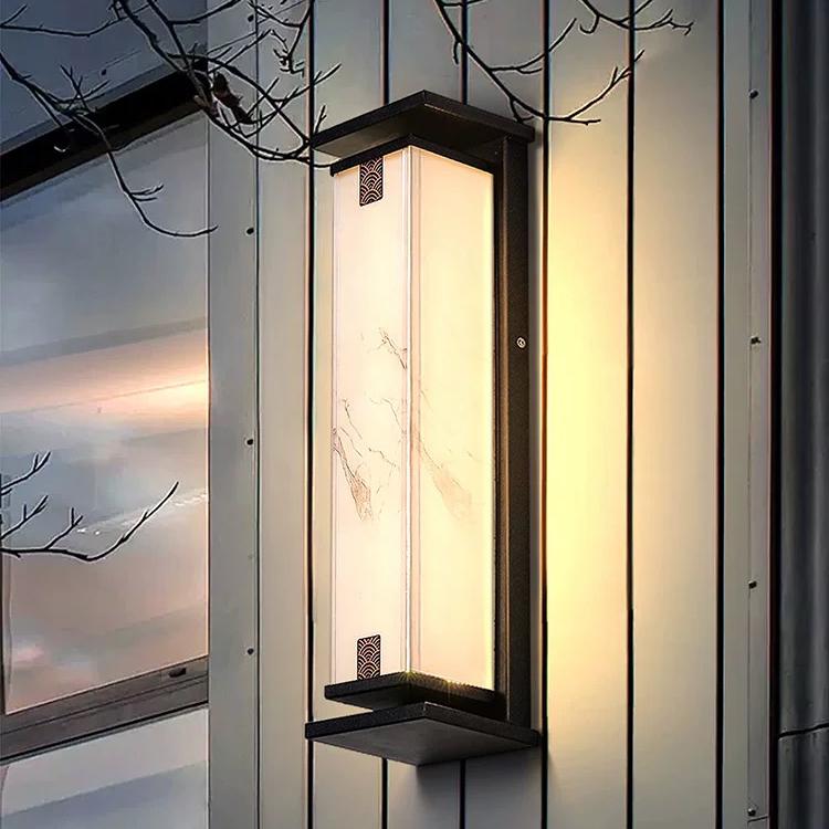 2025太阳能户外防水新中式简约仿云石纹理别墅大门庭院室外墙壁灯 - 图1