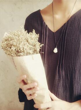 仲夏至 文艺白菩提玉兰花根雕朴质简约国风长毛衣项炼女棉麻礼物