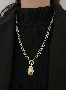 ins链字母几何吊坠三角形卫衣链