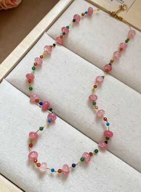 琉璃女项饰甜美粉色清新锁骨时尚