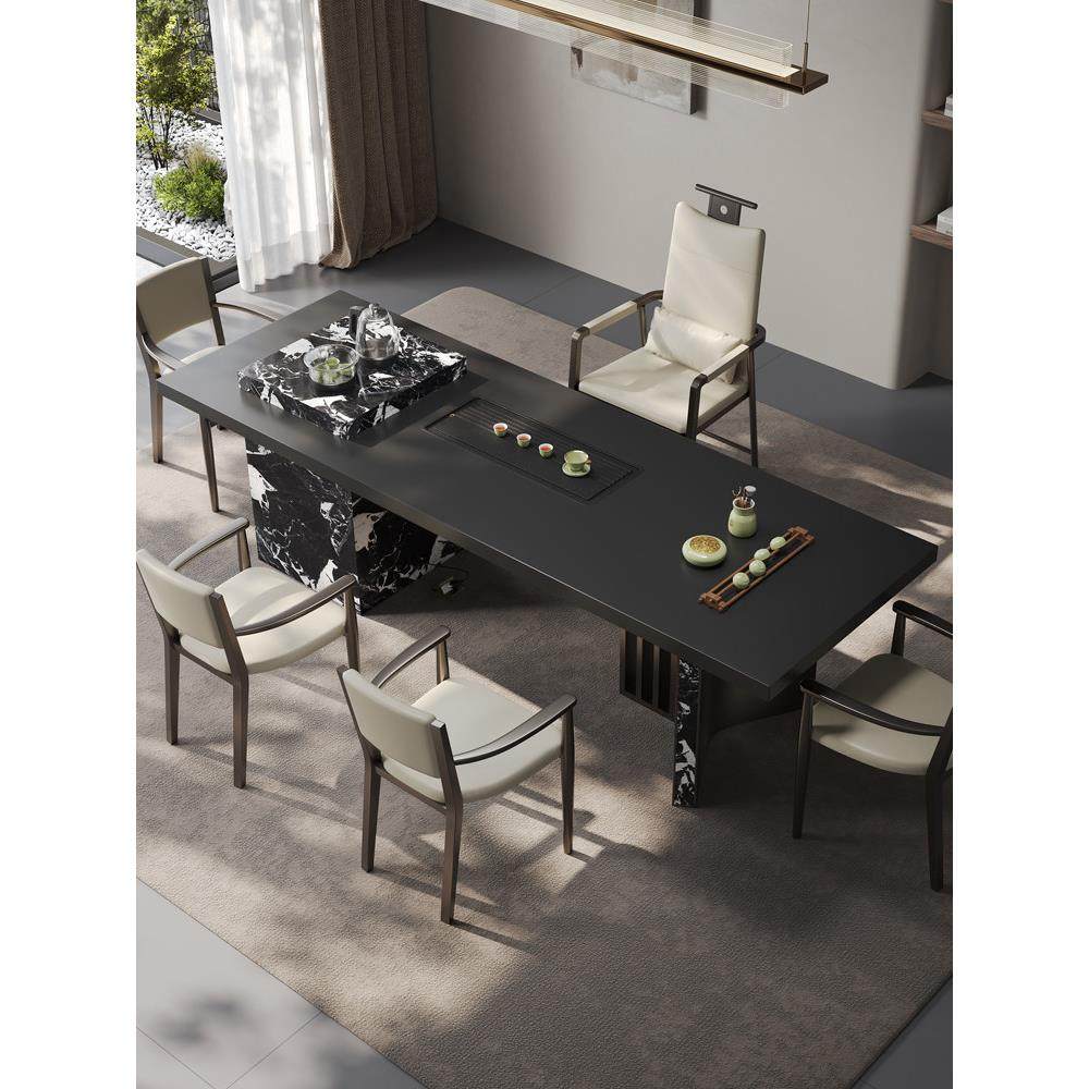 意式轻奢茶桌椅组合现代岩板茶台高级感大板茶台桌一桌五椅办公室,淘宝优惠券,粉丝福利购,淘宝优惠卷