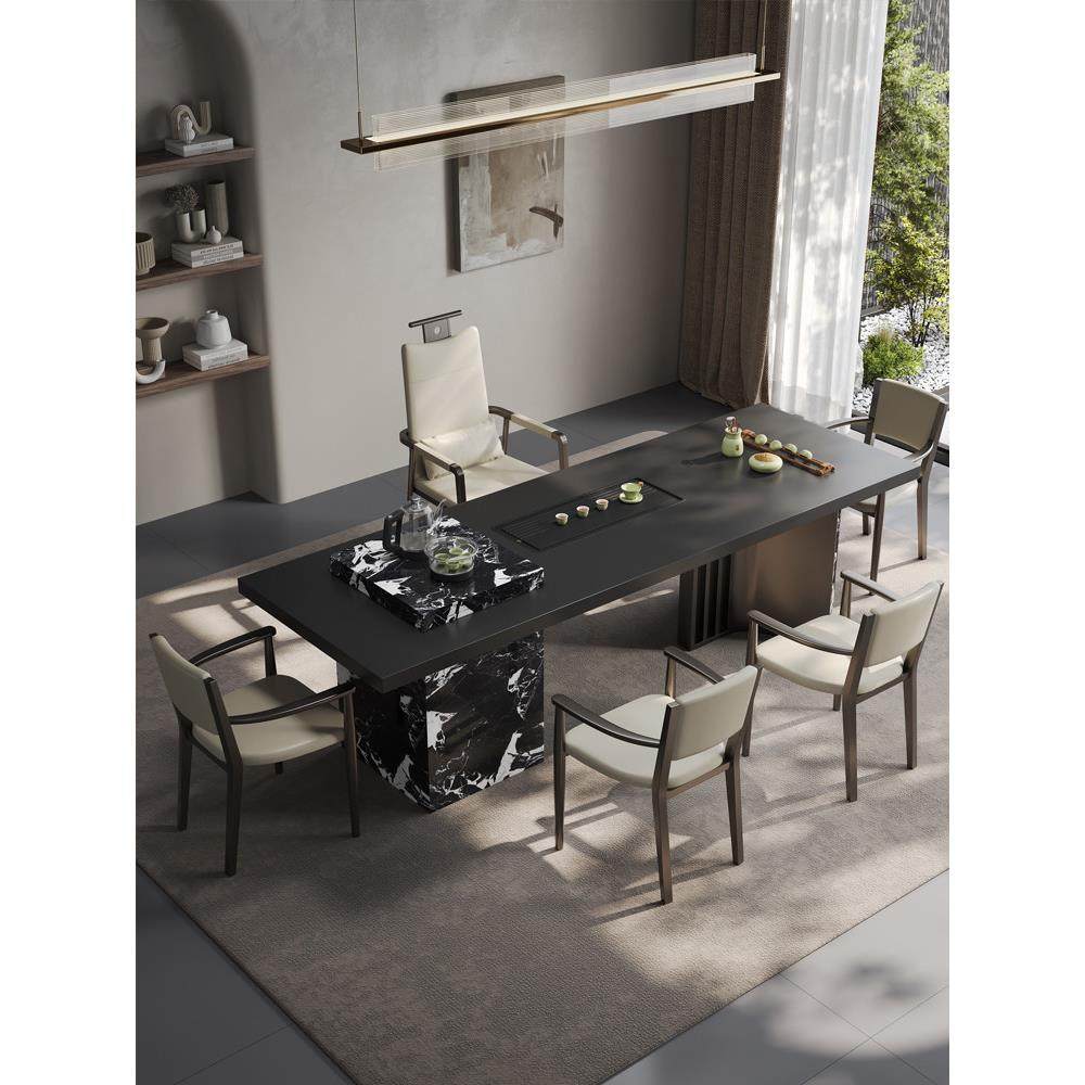 意式轻奢茶桌椅组合现代岩板茶台高级感大板茶台桌一桌五椅办公室,淘宝优惠券,粉丝福利购,淘宝优惠卷