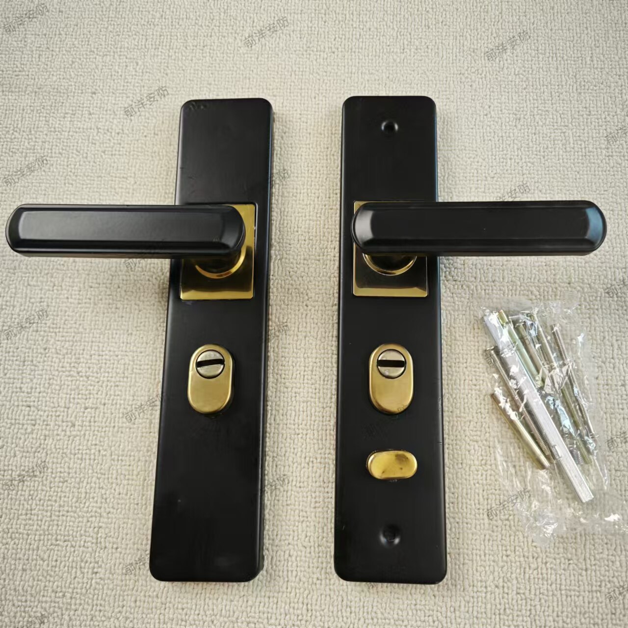 黑金亮片防盗门把手拉手通用型手柄老式家用门锁配件实心手柄面板