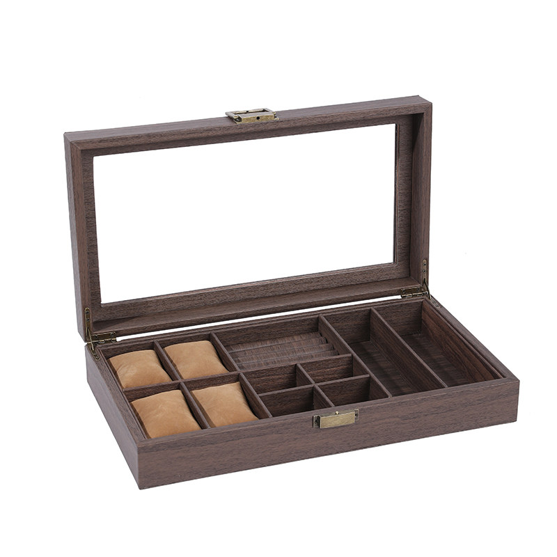 木纹皮多功能眼镜手表首饰一体收纳盒戒指耳钉手链饰品收纳盒子 - 图2