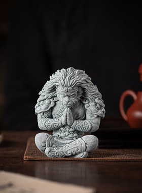 创意卧龙凤雏悟空茶宠摆件国潮齐天大圣孙悟空鱼缸造景桌面装饰品