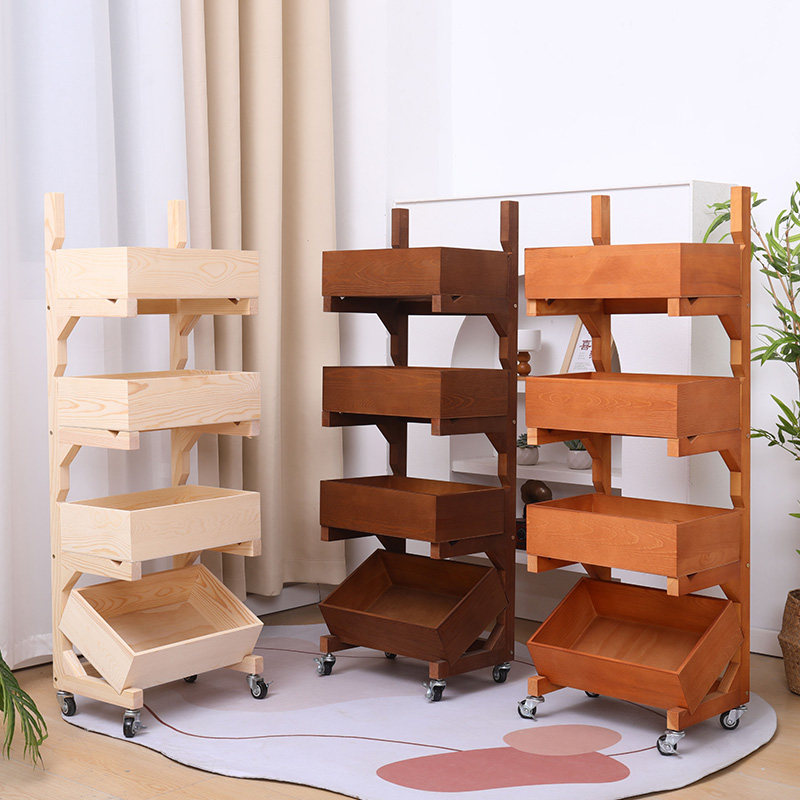 新款多层置物架带轮实木收纳展示客厅架陈收纳架多格收纳书架卧室,淘宝优惠券,粉丝福利购,淘宝优惠卷