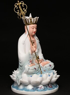 新品汉白玉石雕地藏王菩萨佛像娑婆三圣佛L像家用九华山地藏菩萨