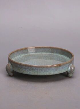 极速宋汝窑天青釉三足洗古玩旧货A古董景德镇仿古瓷器民间收藏装