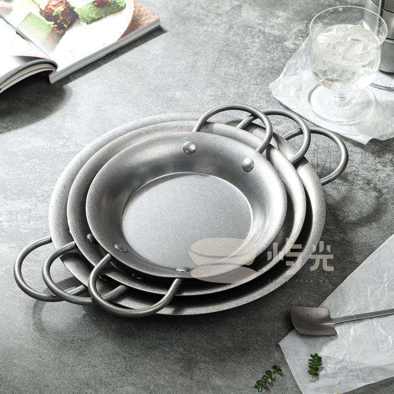 屿光复古做旧西班牙海鲜锅双耳不锈钢平底炸鸡沙拉意面干锅焗饭锅,淘宝优惠券,粉丝福利购,淘宝优惠卷