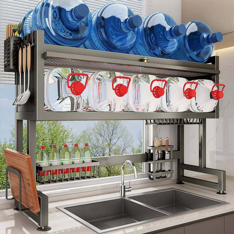 5YA1枪灰厨房水槽置物架洗碗碟水池防尘碗柜台面收纳餐盘多功能沥,淘宝优惠券,粉丝福利购,淘宝优惠卷