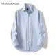 Huangxiaoqi Cowboy Spring and Autumn Pure Cotton Oxford Spinning Vertical Stripe Women's Long Sleeve Shirt Base Shirt