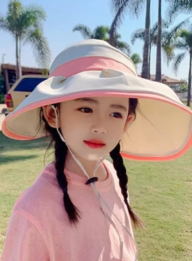 儿童太阳帽女童夏季新款空顶防紫外线大帽檐渔夫帽遮阳帽防晒帽子