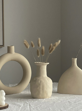 新品侘寂风陶瓷摆件服装店装饰品轻奢家居装饰Q复古粗陶小花瓶桌