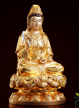 极速贴金镶宝南海观音佛像v供佛家用纯铜观世音菩萨铜像客厅保平